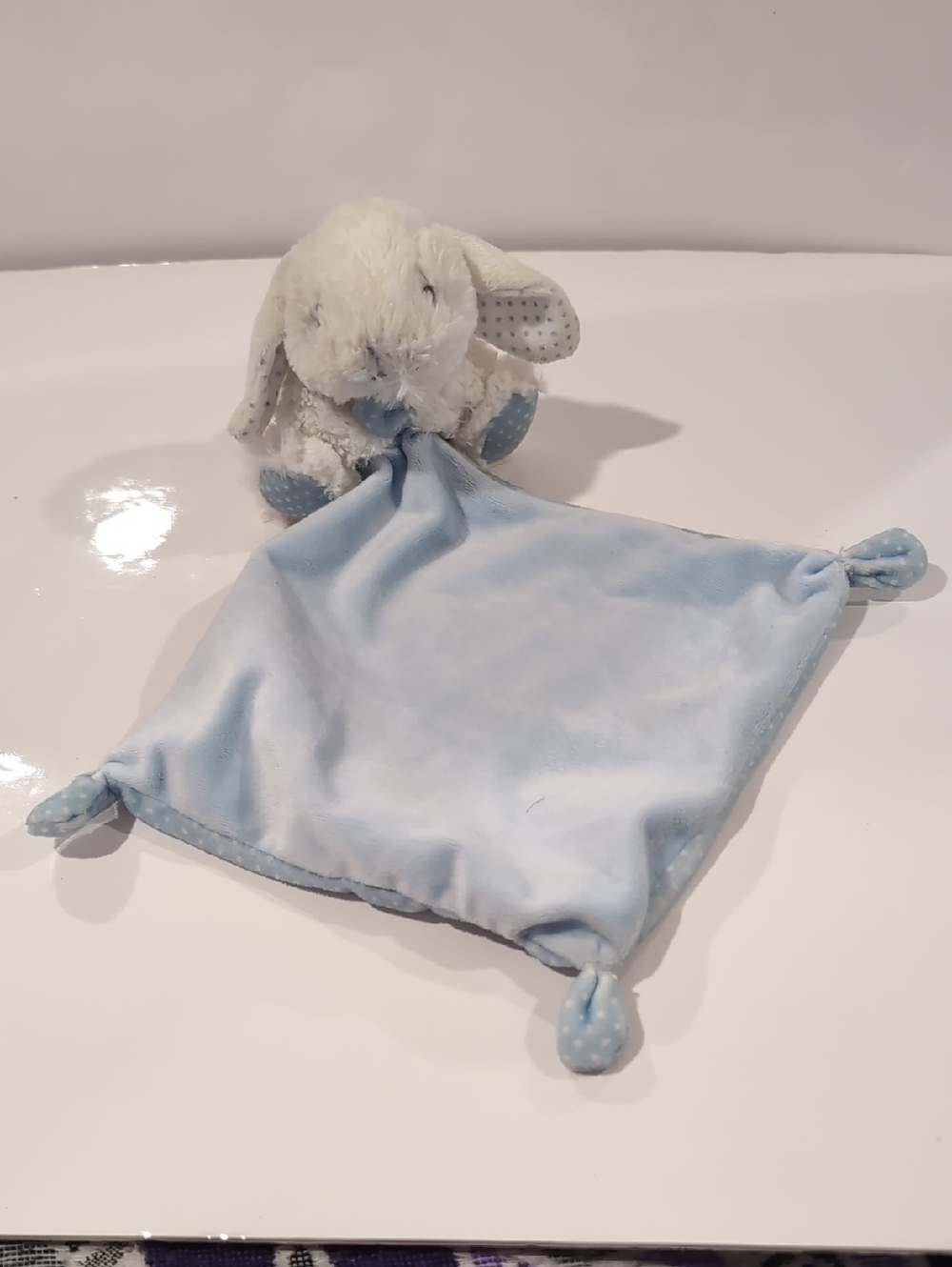 Tex White Bunny Lovey Blue Security Blanket